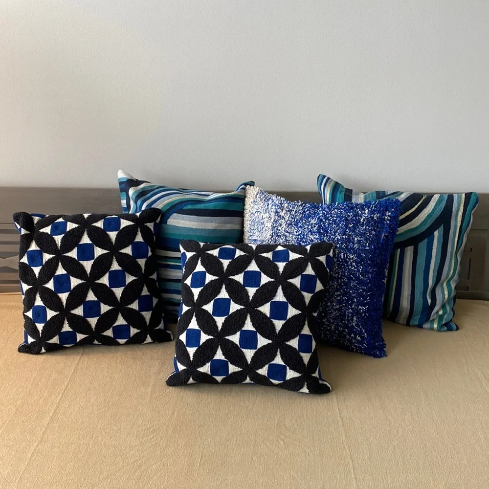 Blue toss pillows covers. Crate & Barrel, West Elm. 5qty no pillow inserts.